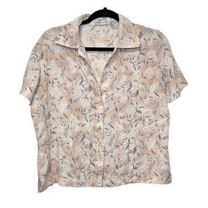 Vintage Calypso Peach Floral Short Sleeve Button Down Blouse Size Large Collard